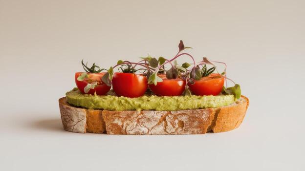 Avocado Toast With Tomatoes and Sprouts on a Plain Background During Daytime photo