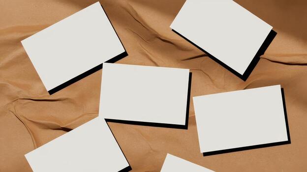 dispersado blanco blanco tarjetas en un texturizado bronceado antecedentes creando contraste y sencillo presentación foto