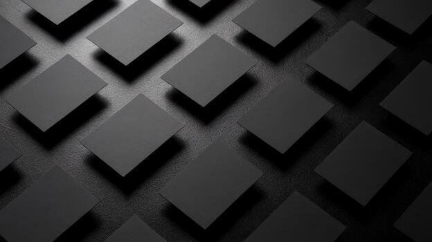 Many Black Cards in a Dark Scene Arranged on a Flat Surface With Shadows Casting Between Them photo