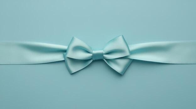 Light Blue Satin Ribbon Tied in a Bow Against a Solid Color Background photo