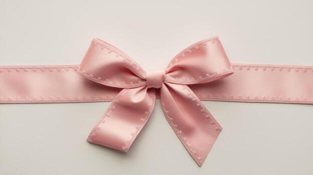Pink Ribbon Tied in a Bow Sitting on a Soft White Background photo