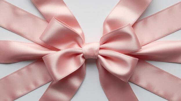 de cerca ver de un ligero rosado satín arco con varios bucles y serpentinas foto