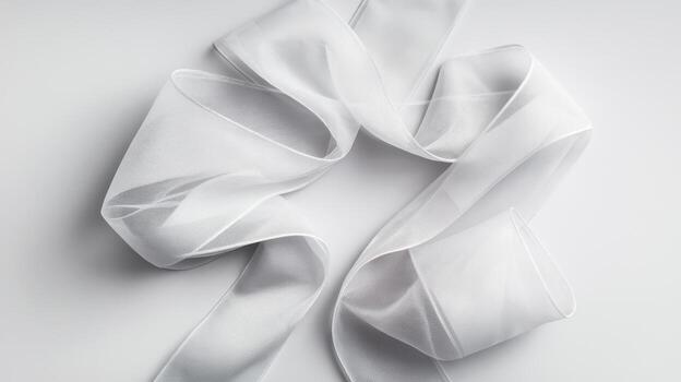 blanco escarpado cinta fluye a través de un ligero gris superficie creando suave pliegues foto