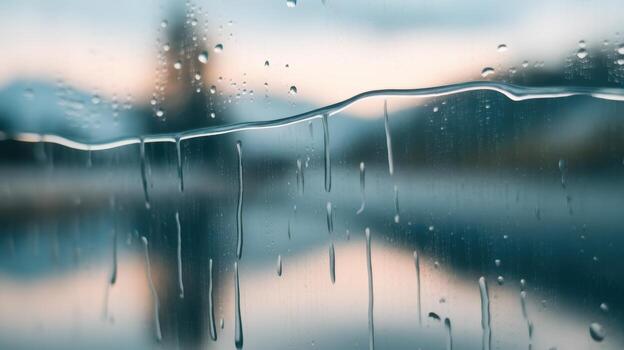 Rainy Weather View of Lake Lucerne Through a Window With Water Droplets photo