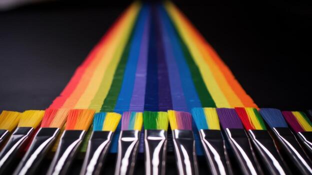 Rainbow Spectrum Appears From Colorful Paint Brushes on a Dark Background photo