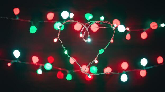 String Lights Create a Heart Shape on a Dark Background at Night photo