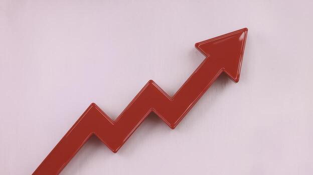 Red Arrow Shows Zigzagging Upward Trend, Indicating Progress and Growth photo