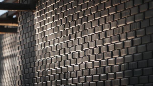 Dark Tiled Wall Catches Sunlight Creating Interesting Textures and Shadows photo