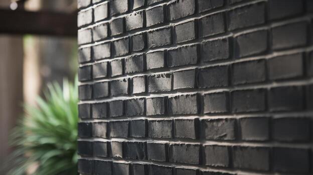 Exterior Gray Brick Wall With Sunlight Creating Shadows, Seen From an Angle During the Day photo