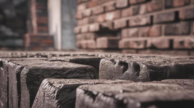 Close View of Red Bricks and Stone Pathway on a Sunny Afternoon photo