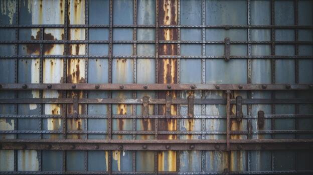 Large Rusted Metal Wall With Structural Framework at Old Factory photo