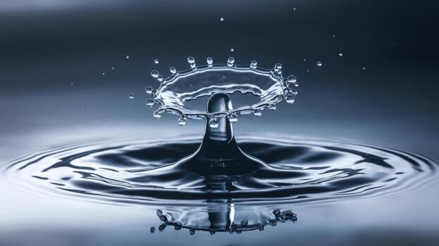 Moment of Impact Water Drop Creating Ripples and a Splash Crown With Droplets photo