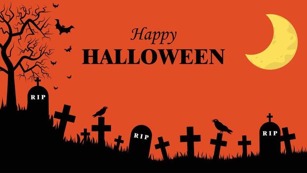 Scary Halloween Scene In A Graveyard With Dead Trees And The Moon As A Background vector