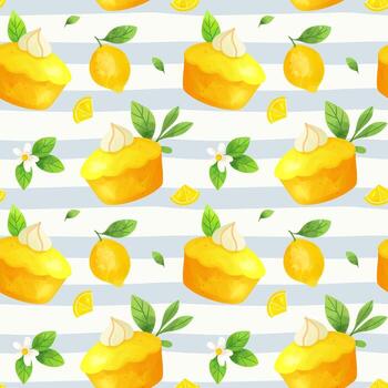 Lemon muffins and lemons pattern design vector