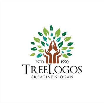 Tree logo design with hands and tree vector