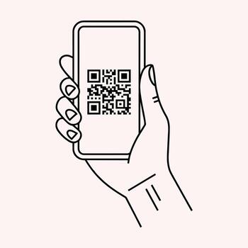 Hand holding smartphone displaying QR code for scanning mobile vector