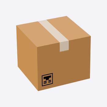 Cardboard shipping box with fragile symbol and tape package parcel vector