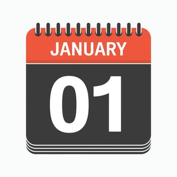 January First Day Calendar Page With Red Spiral Binding And Black Number 01 Keywords, calendar vector