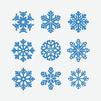 Snowflake icons Set, A collection of nine different intricately designed snowflake icons, unique patterns. vector