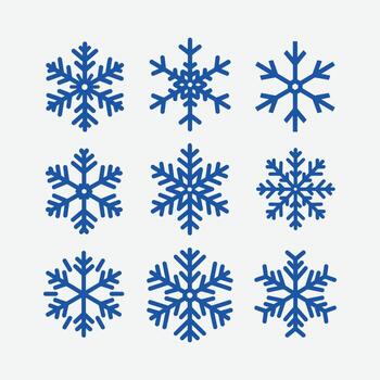 Snowflake icons Set, A collection of nine different intricately designed blue snowflake icons set vector