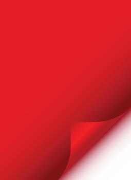 Red paper background with a realistic curled corner effect, gradient shading, and smooth light reflection. vector