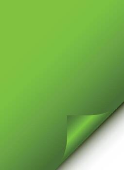Green paper background with a realistic curled corner effect, gradient shading, and smooth light reflection. vector