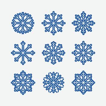 Snowflake icons Set, A collection of nine different intricately designed snowflake icons patterns. vector