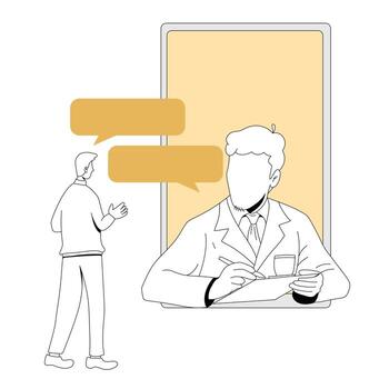 Flat design of doctor consulting patient via smartphone app vector