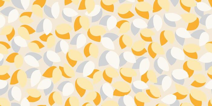 Seamless pattern with abstract leaf shapes in soft yellow, white, and gray tones. Minimal autumn background for fabric, wrapping paper, wallpaper, or digital design vector