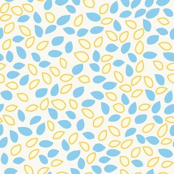Seamless abstract pattern with blue and yellow leaf shapes on a light background. Modern minimal design for fabric, packaging, wallpaper, and spring decor vector