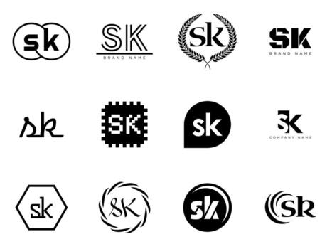 SK logo. Letter s and k logotype. Set different classic serif lettering and modern bold text with design elements. Initial font typography. vector