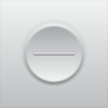 minimalista blanco empujar botón con un sutil 3d en relieve efecto en un suave gris superficie, moderno y limpiar diseño. vector