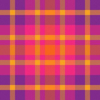 Vibrant plaid pattern with a modern twist, showcasing orange, pink, and purple hues. Use for backgrounds, textiles, apparel, or web design. Versatile and eyecatching. vector