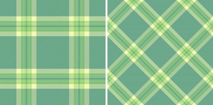 Two seamless tartan patterns create a versatile backdrop. The green and yellow hues give a calm, natureinspired mood. Ideal for fabric design, backgrounds, or creative projects. vector