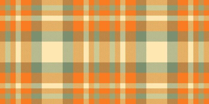 Warmtoned plaid pattern. Orange, beige, and sage green hues create a rustic, cozy, and timeless feel. Ideal for backgrounds, textiles, or design elements. vector