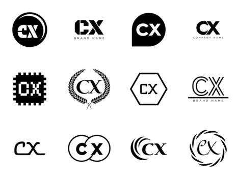 CX logo template. Letter c x logotype. Set different classic serif lettering and modern bold text with design elements. Initial font typography. vector