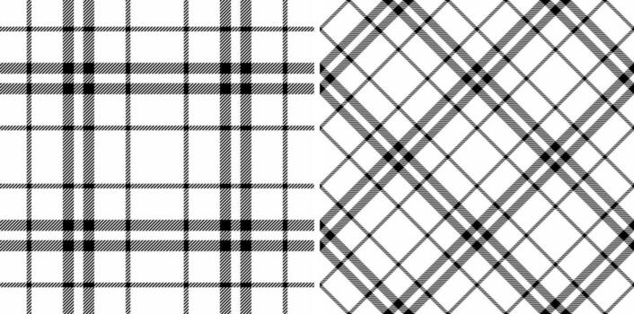 Monochrome plaid patterns offer classic, seamless textures. Perfect for backgrounds, fabrics, and designs. Versatile for web, print, and textile projects. vector
