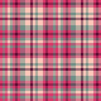 Detailed tartan pattern in pink, teal, and plum. A classic textile design for backgrounds, fabrics, digital art. Use for fall themes stylish projects. vector