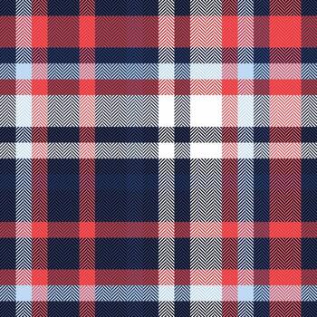 Classic tartan plaid pattern. Blue,red,white hues create a timeless,versatile design. Perfect for backgrounds, textiles, or adding a touch of heritage style. vector