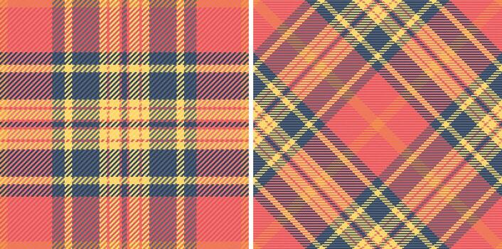Seamless pattern featuring a classic tartan design. Warm color palette with red, yellow and blue shades. Ideal for textile, fashion, or background design projects. vector