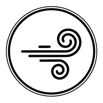 Bold black line art depicting dynamic wind swirls and gusts within a stylish double circle frame vector