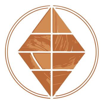 Modern abstract diamond shape composed of textured wood panels within a double circular outline vector