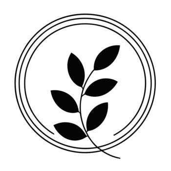 Monochrome botanical branch in double circle frame vector
