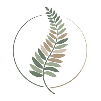 Abstract fern leaf design framed by a partial circle vector