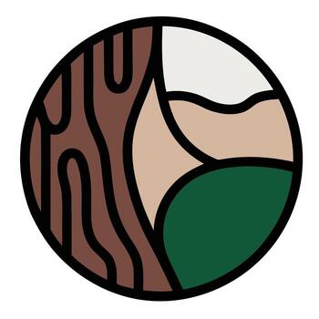 Circular abstract composition featuring distinct wood grain textures on one side and segmented earth tones on the other vector