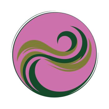 Abstract flowing wave lines in green and olive colors within a circular shape vector