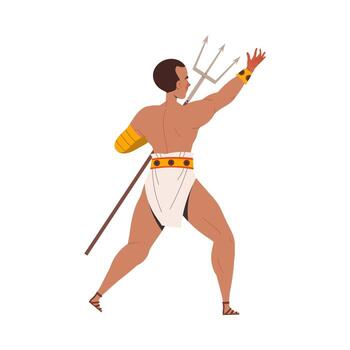 antiguo hombre romano personaje luchando con tridente ilustración vector