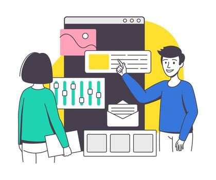 Man and Woman App Dev Professional Developing Software Application for Mobile Device Illustration vector