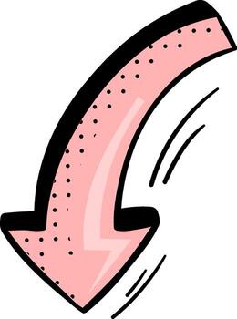 Curved Pink Arrow with Pointed End and Dots Doodle Style Element vector