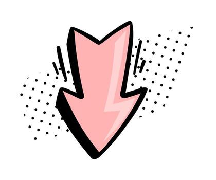 Pink Straight Arrow with Pointed End and Dots Doodle Style Element vector
